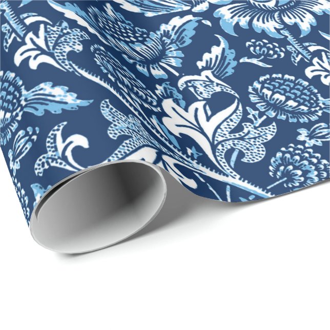 William Morris Sunflowers, Dark Blue and White Wrapping Paper (Roll Corner)