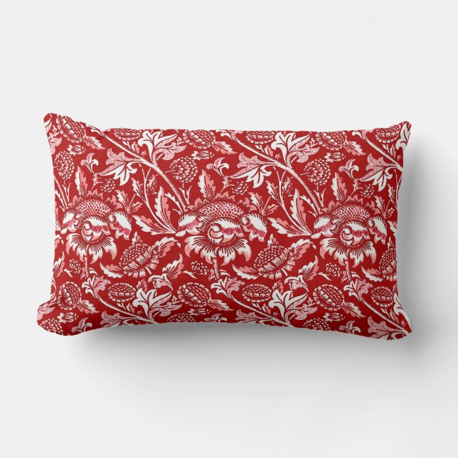 William Morris Sunflowers, Deep Red and White Lumbar Cushion (Front)