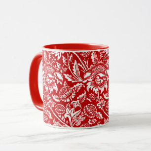 William Morris Sunflowers, Deep Red and White Mug