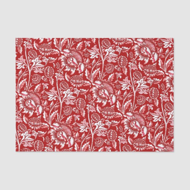 William Morris Sunflowers, Deep Red and White Tissue Paper (Front)