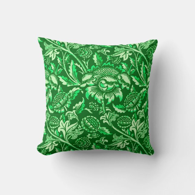 William Morris Sunflowers, Emerald Green Cushion (Front)