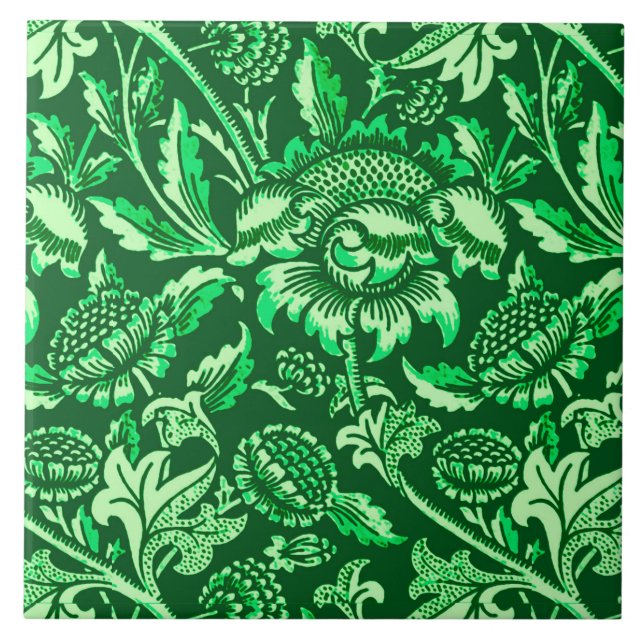 William Morris Sunflowers, Emerald Green Tile (Front)