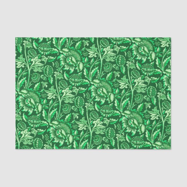 William Morris Sunflowers, Emerald Green Tissue Paper (Front)