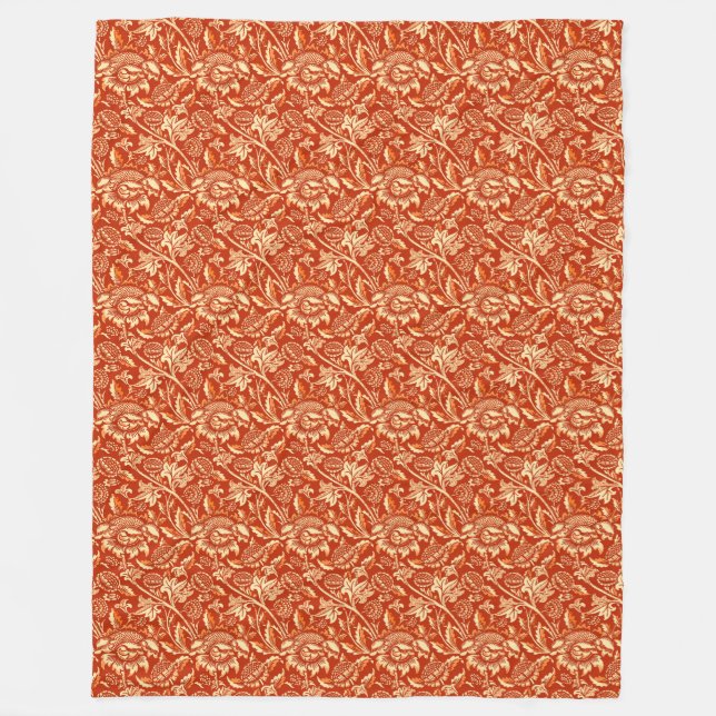 William Morris Sunflowers, Mandarin Orange Fleece Blanket (Front)