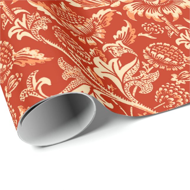 William Morris Sunflowers, Mandarin Orange Wrapping Paper (Roll Corner)