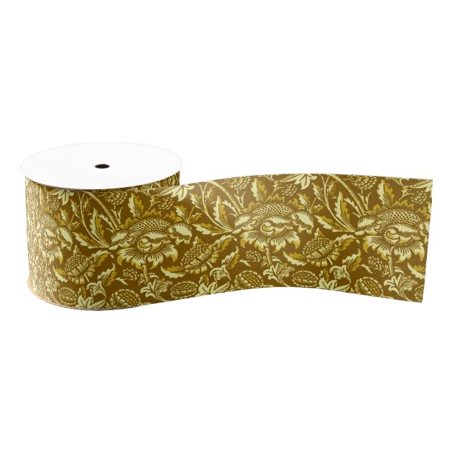 William Morris Sunflowers, Mustard Gold & Yellow Grosgrain Ribbon (Spool)