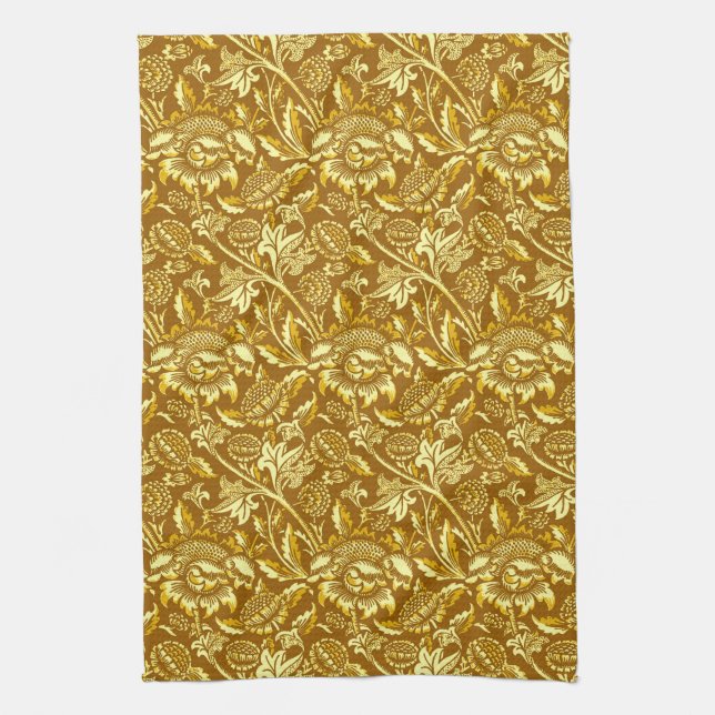 William Morris Sunflowers, Mustard Gold & Yellow K Tea Towel (Vertical)