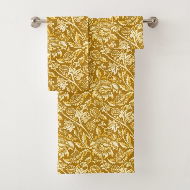 William Morris Sunflowers, Mustard Yellow / Gold Bath Towel Set (Insitu)