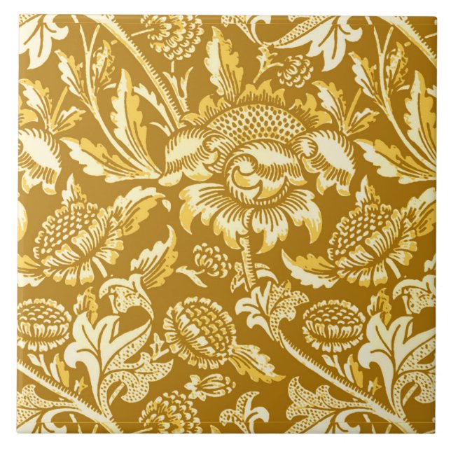 William Morris Sunflowers, Mustard Yellow / Gold Tile (Front)