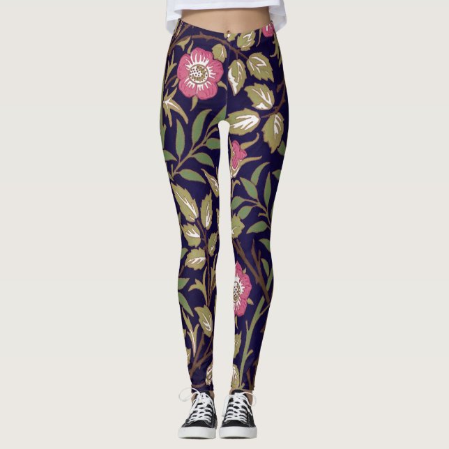 William Morris Sweet Briar Floral Art Nouveau Leggings (Front)