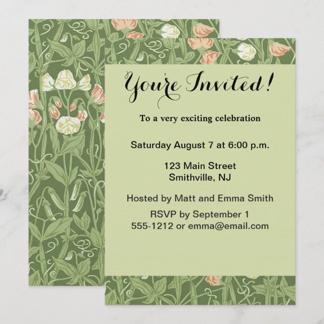 William Morris Sweet Pea Floral Design Invitation (Front/Back)