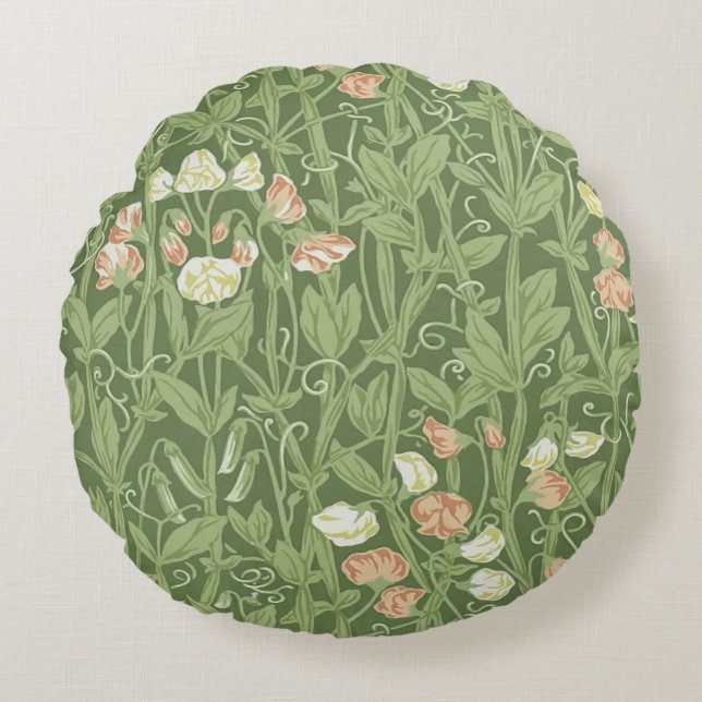 William Morris Sweet Pea Floral Design Round Cushion (Front)