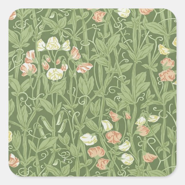 William Morris Sweet Pea Floral Design Square Sticker (Front)
