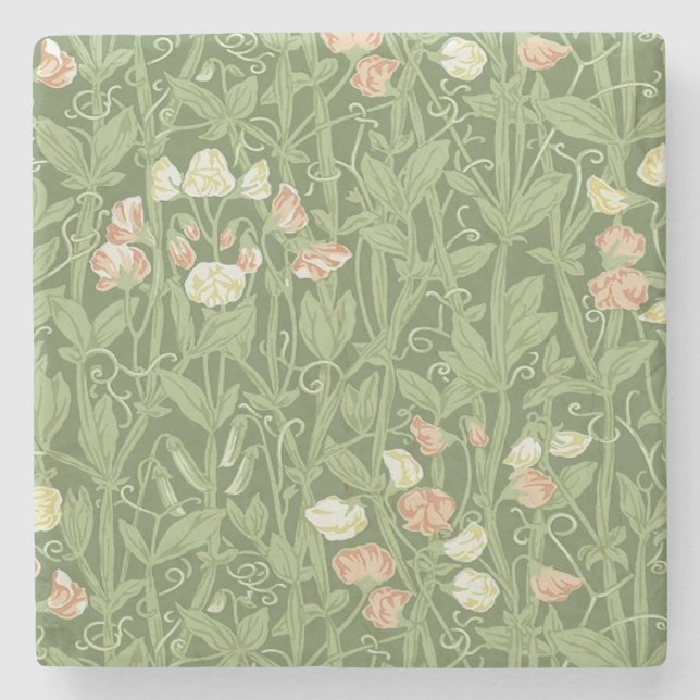 William Morris Sweet Pea Floral Design Stone Coaster (Front)