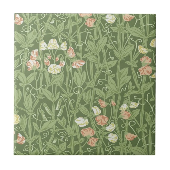William Morris Sweet Pea Floral Design Tile (Front)