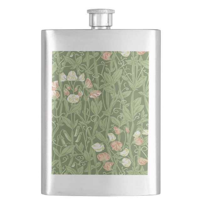William Morris Sweet Pea Pattern Vintage Botanical Hip Flask (Front)
