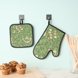 William Morris Sweet Pea Pattern Vintage Botanical Oven Mitt & Pot Holder Set