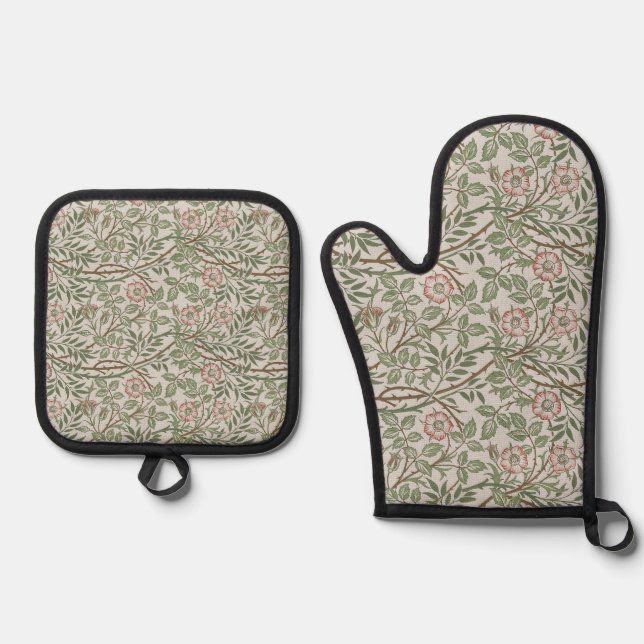 William Morris Sweetbriar Floral Art Nouveau Oven Mitt & Pot Holder Set (Front)