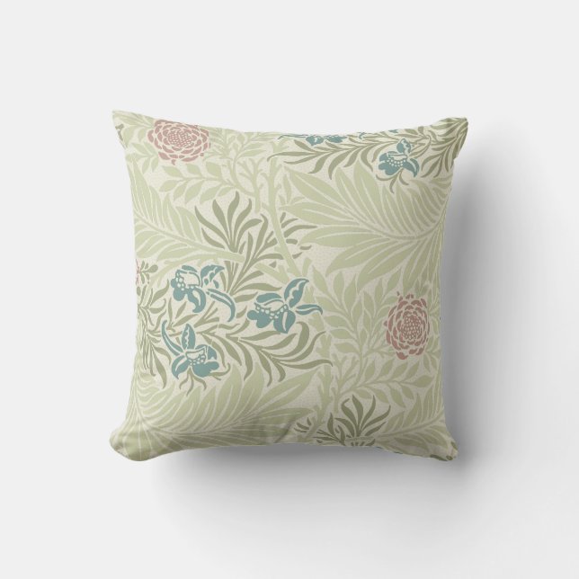 William Morris Teal Blue & Pink Larkspur Pattern Cushion (Front)
