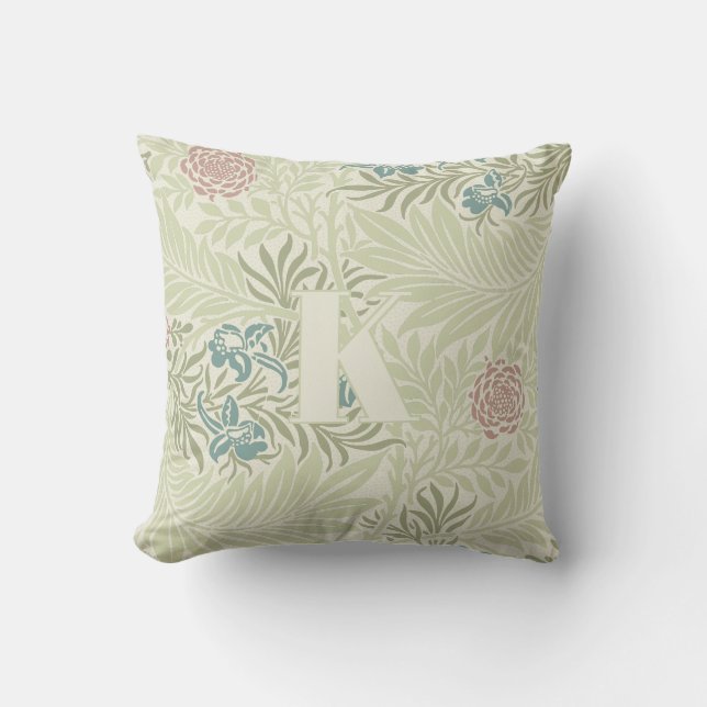 William Morris Teal Blue & Pink Larkspur Pattern Cushion (Front)