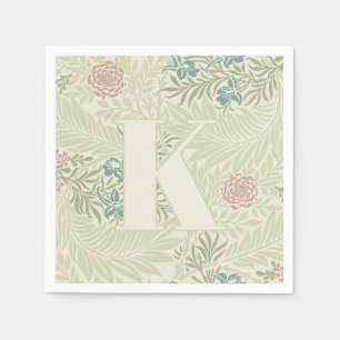 William Morris Teal Blue & Pink Larkspur Pattern Napkin