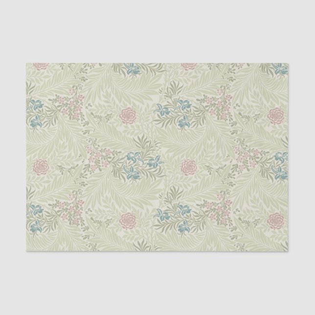 William Morris Teal Blue & Pink Larkspur Pattern Tissue Paper (Front)