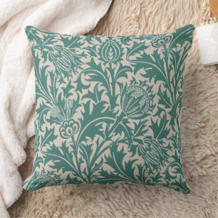 William Morris Teal Blue Thistle Vintage Wallpaper Cushion