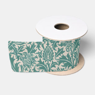 William Morris Teal Blue Thistle Vintage Wallpaper Satin Ribbon