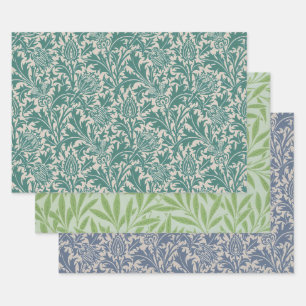 William Morris Teal Blue Thistle Vintage Wallpaper Wrapping Paper Sheet