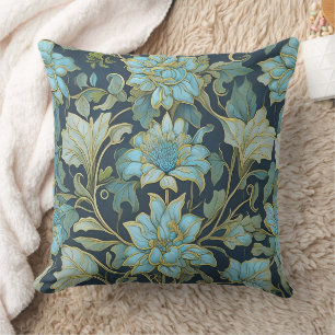 William Morris Teal Flowers  Cushion