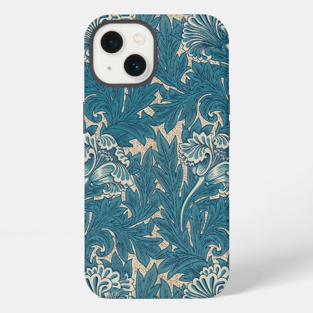 William Morris Teal Tulip Pattern iPhone Case (Back)