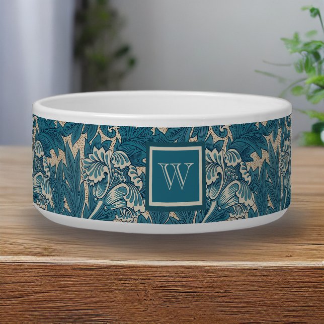 William Morris Tealish Blue Tulip with Monogram (Creator Uploaded)
