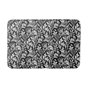William Morris Thistle Damask, Black and White   Bath Mat
