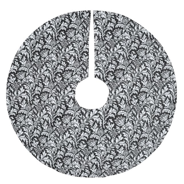William Morris Thistle Damask, Black and White Brushed Polyester Tree Skirt (Front)