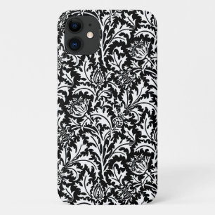 William Morris Thistle Damask, Black and White iPhone 11 Case