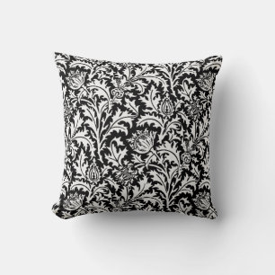William Morris Thistle Damask, Black and White Cushion