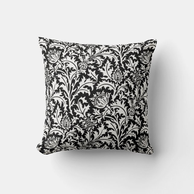 William Morris Thistle Damask, Black and White Cushion (Front)