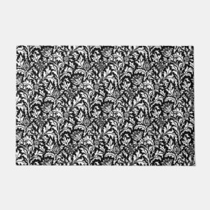 William Morris Thistle Damask, Black and White Doormat