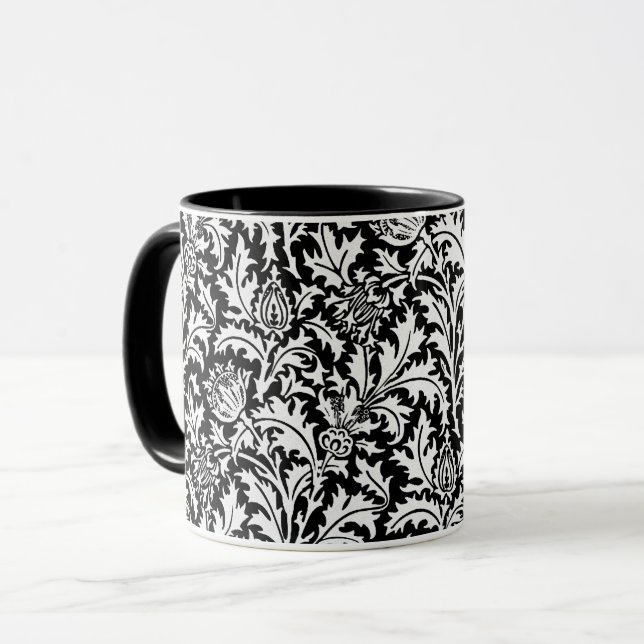 William Morris Thistle Damask, Black and  White Mug (Front Left)