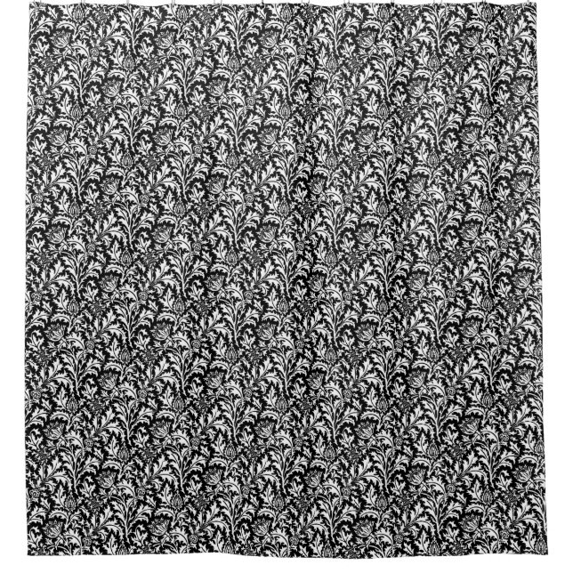 William Morris Thistle Damask, Black and White   Shower Curtain (Front)