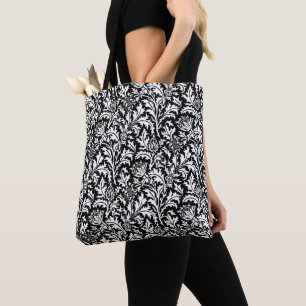 William Morris Thistle Damask, Black and White Tote Bag