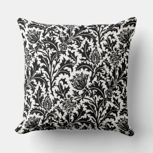 William Morris Thistle Damask, Black on White   Cushion