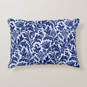 William Morris Thistle Damask, Cobalt Blue & White Decorative Cushion
