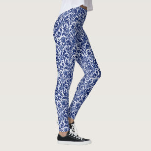 William Morris Thistle Damask, Cobalt Blue & White Leggings