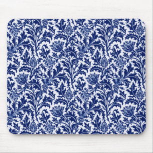 William Morris Thistle Damask, Cobalt Blue & White Mouse Mat