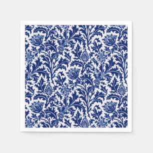 William Morris Thistle Damask, Cobalt Blue & White Napkin