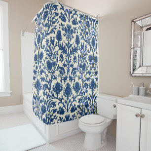 William Morris Thistle damask Cobalt Blue & White Shower Curtain