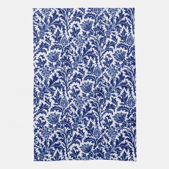 William Morris Thistle Damask, Cobalt Blue & White Tea Towel | Zazzle.co.uk