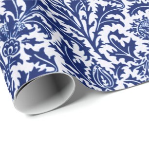 William Morris Thistle Damask, Cobalt Blue & White Wrapping Paper