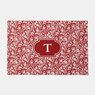 William Morris Thistle Damask, Dark Red & White Doormat